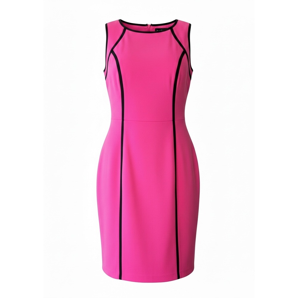 AGB Dress Womens Pink Sleeveless Sheath Dress Black Piping Size 14 Versatile